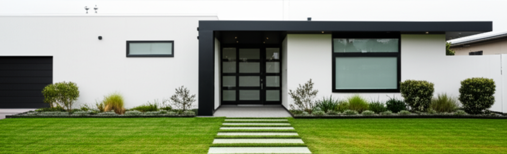 Fachada moderna minimalista de una casa — banner 4K